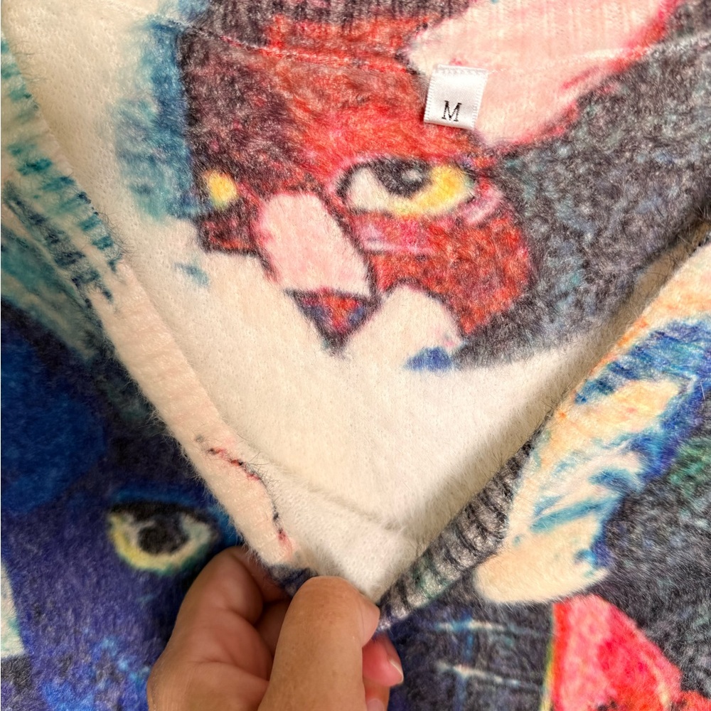Colorful Oversized Cat Print Sweater - Picture 6 of 8